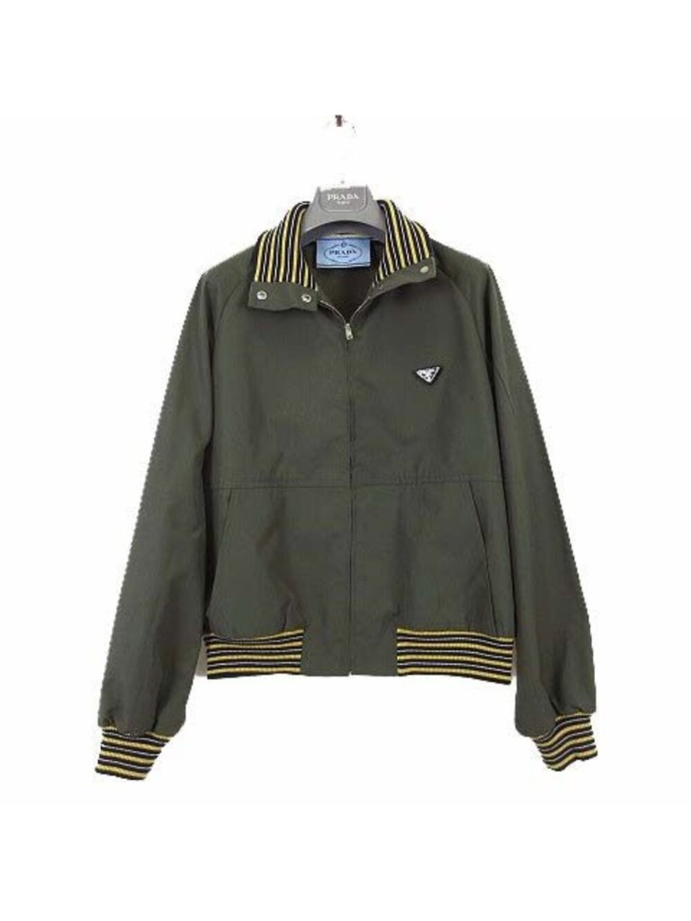Prada Model Poplin Bomber Jacket Turtle Neck Triangle Logo Zip Up M Military 38